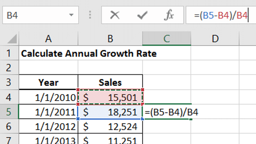 Calculate Annual Growth Rate in Excel