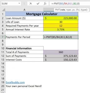 mortgage calculator formula excel