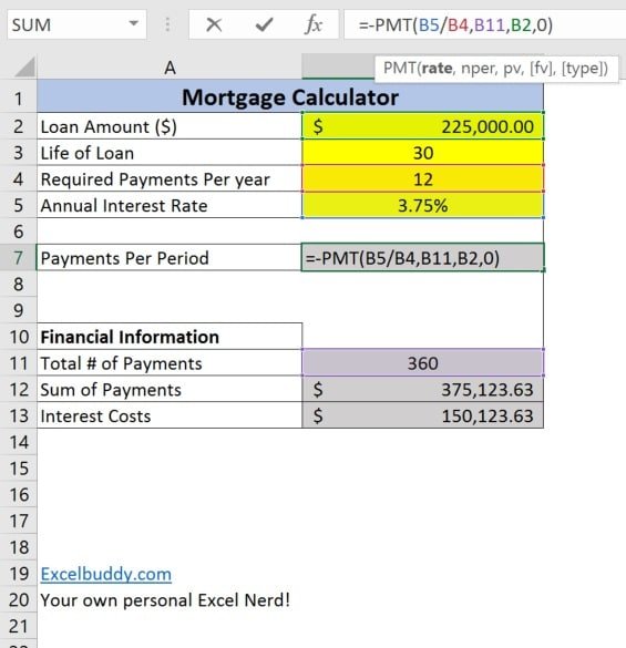 Mortgage Calculator In Excel Excelbuddy Com