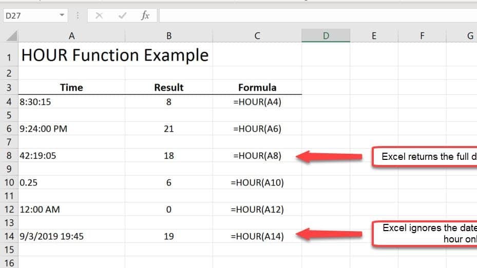 HOUR Function in Excel