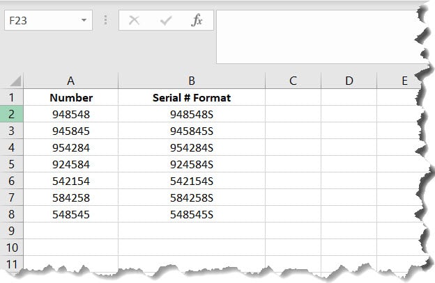 Add Letter to End number in Excel
