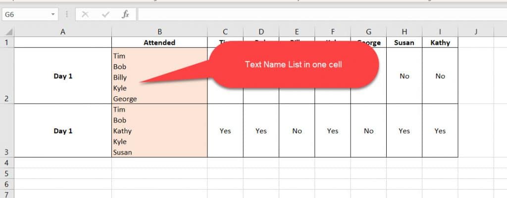 Text List Single Cell