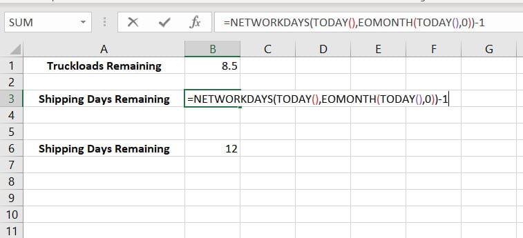 Shipping Days Left in the Month Excel