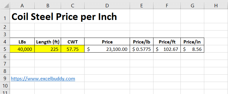 Coil steel price per in ft