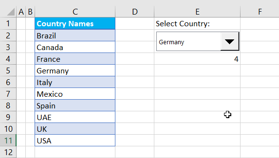 Combo Box in Excel with Form Control