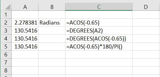 Radian to Excel Formula
