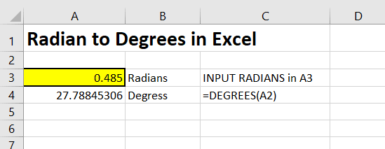 Convert Radian to Degrees in Excel