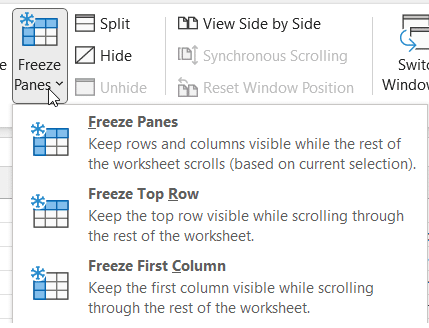 Freeze column or row in Excel